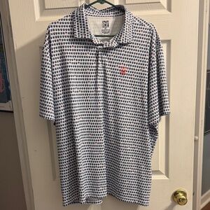 Sol Tek Ice Men's Navy and White Beer Mug Patterned Polo Farms Logo